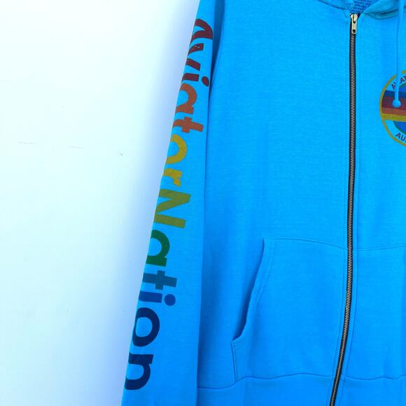 Aviator Nation Full Zip Hoodie Austin Texas Women’s Men’s XXL 2X Neon Blue - Picture 8 of 10